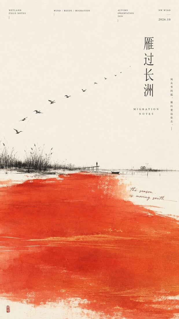 中式极简档案海报 · 大色域压微地景 配图