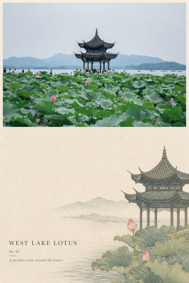 院体边角册页 · 一角构图，留白给雾气与距离 配图
