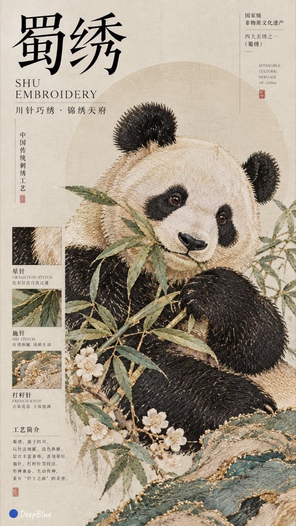 刺绣工艺 Editorial 封面样张一：竖版宋式极简封面，主体以刺绣工艺呈现并带工艺标注