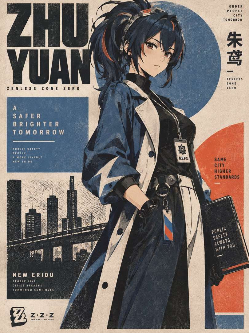 VoxCat 原帖效果图四：时装插画线条的丝网印刷角色