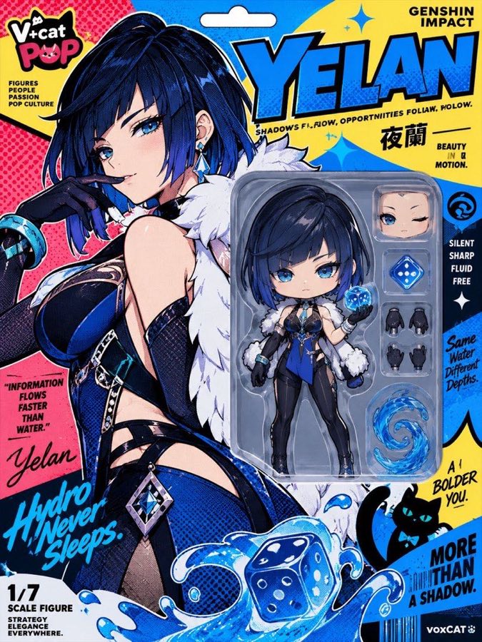 Neo-Pop 收藏玩具包装风格的角色海报：粗黑轮廓、高纯度撞色与包装感排版