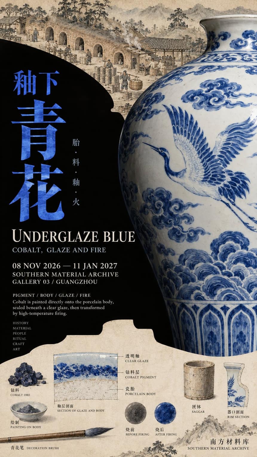 重色块展览海报 · 黑色块切图载字的文化编辑语言 配图